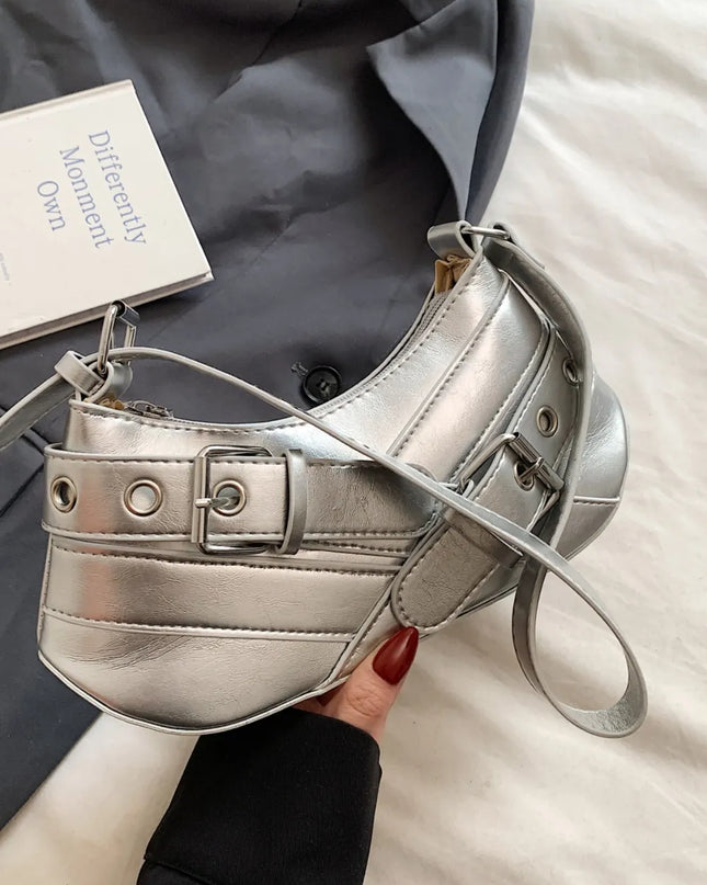 PU Leather Buckle Shoulder Bag 