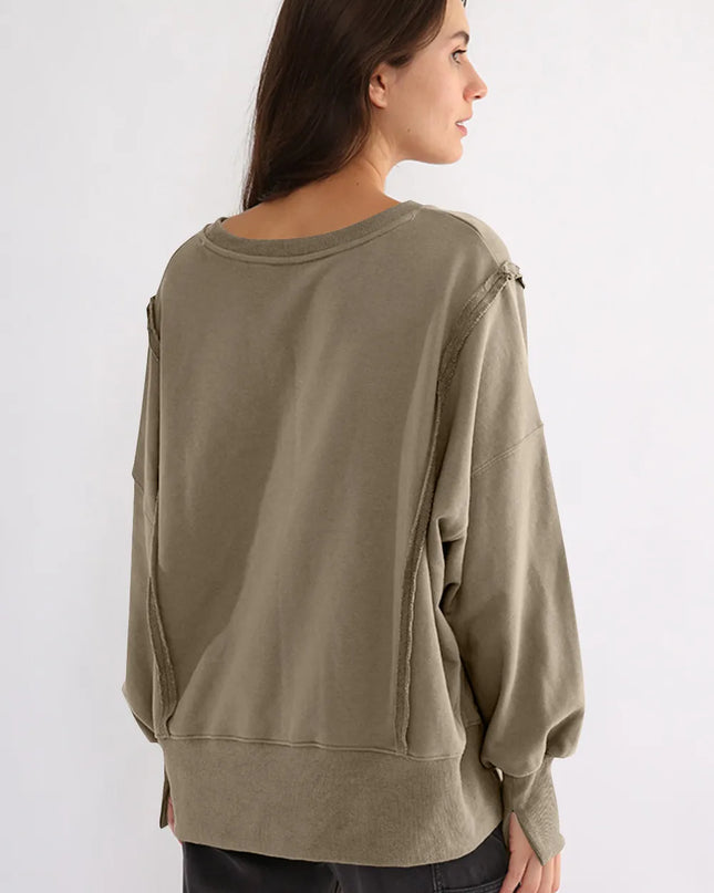 Exposed Seam High-Low Long Sleeve Sweatshirt
