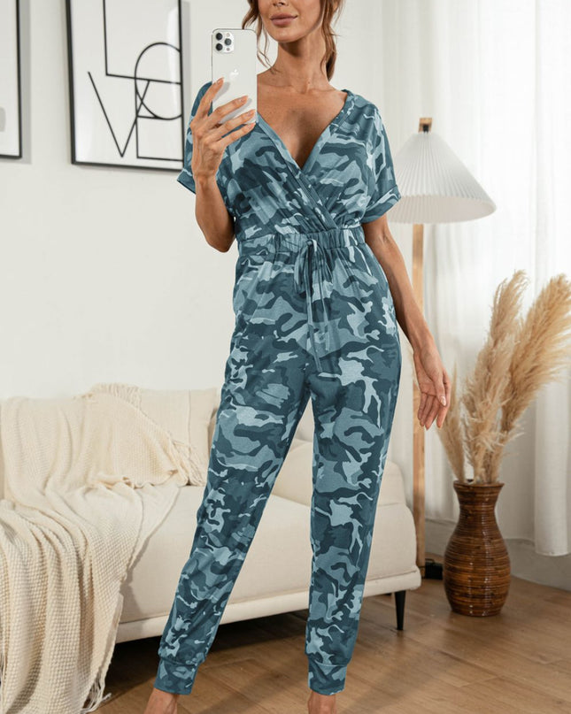 Surplice Neck Tied Short Sleeve Jumpsuit