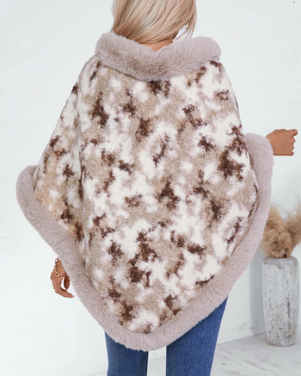 Furry Contrast Three-Quarter Poncho