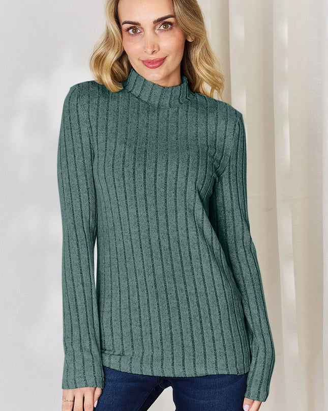Basic Bae Full Size Ribbed Mock Neck Long Sleeve T-Shirt Turquoise