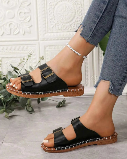 Double Buckle Strap Flat Sandals