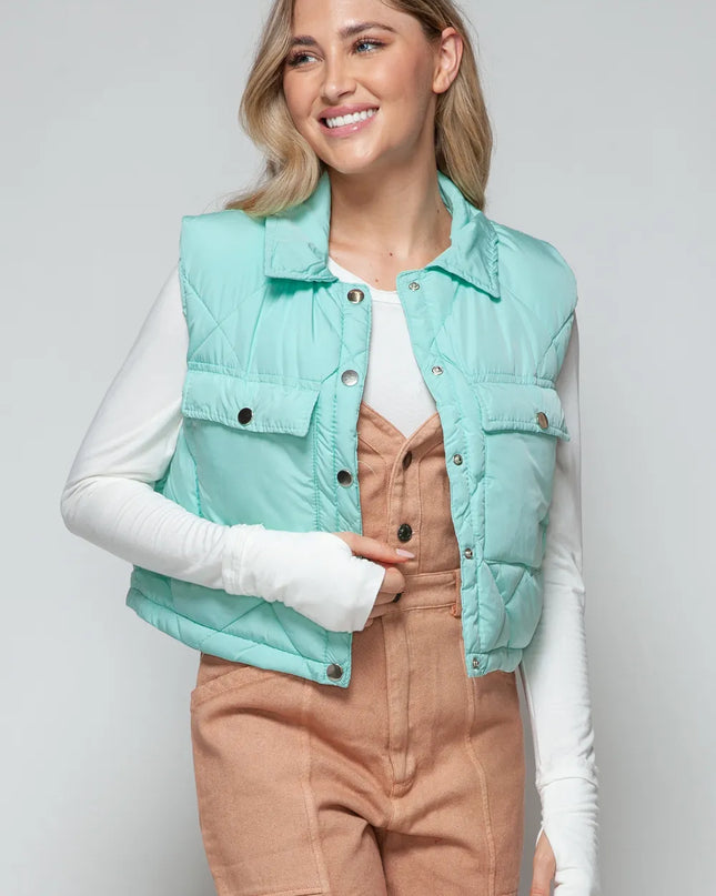 Snobbish Snap Down Quilted Crop Vest Green