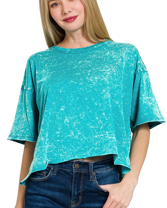 Zenana Acid Crinkle-Washed Oversized T-Shirt LT TEAL