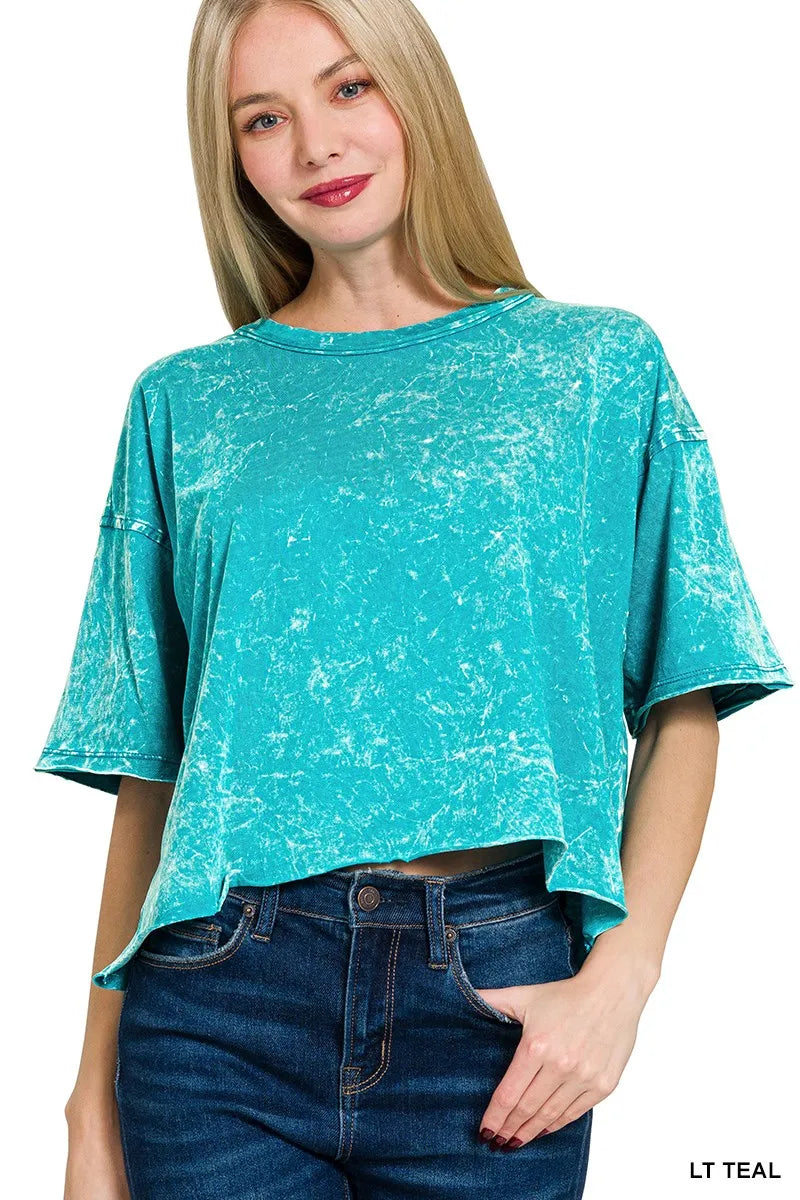 Zenana Acid Crinkle-Washed Oversized T-Shirt LT TEAL