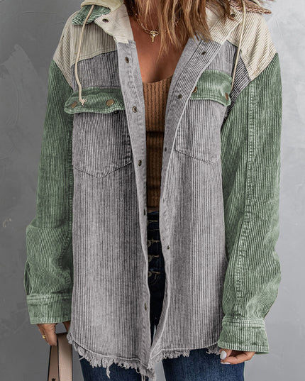 Snap Front Hooded Corduroy Shacket