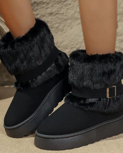 Round Toe Platform Boots Black