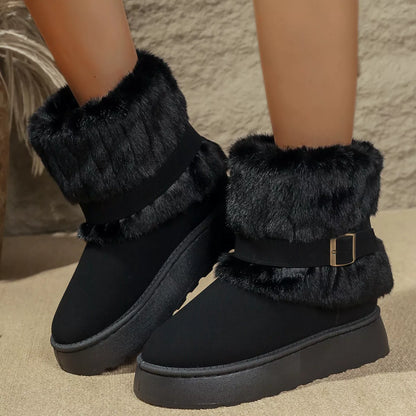 Round Toe Platform Boots Black