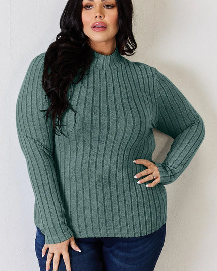 Basic Bae Full Size Ribbed Mock Neck Long Sleeve T-Shirt