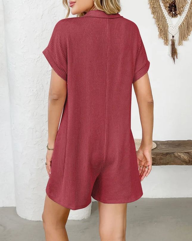 Button Detail Collared Neck Short Sleeve Romper