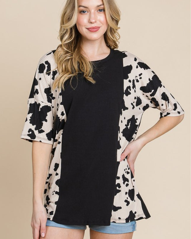 BOMBOM Rodeo Love Ribbed Animal Contrast Tee