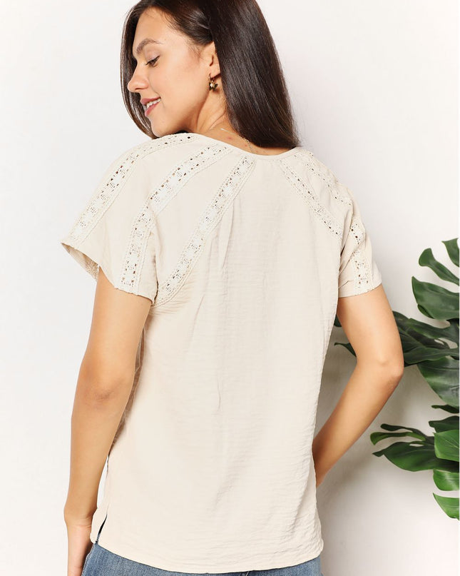 Double Take Crochet Buttoned Short Sleeves Top