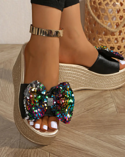 Sequin Open Toe Platform Sandals