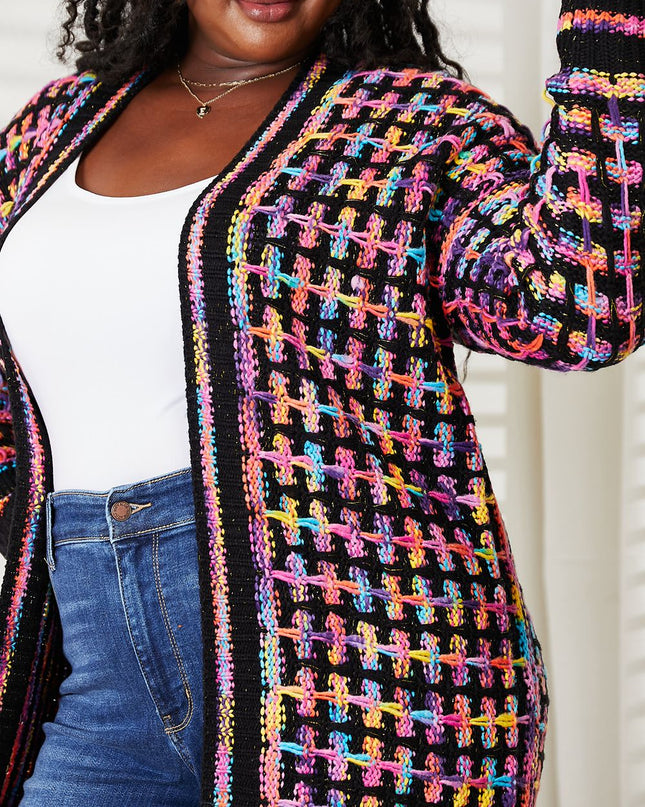 Angel Wings Full Size Multicolored Open Front Fringe Hem Cardigan