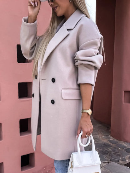 Full Size Double-Breasted Wool Coat Plus Size