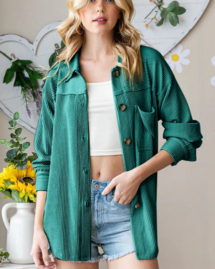 Reborn J Striped Button Up Long Sleeve Shacket