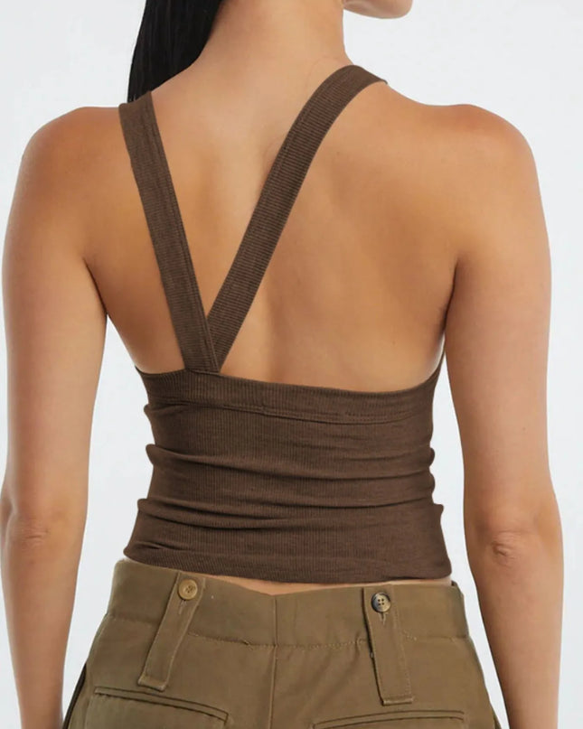 Asymmetrical Back Ribbed Crop Tank Top 