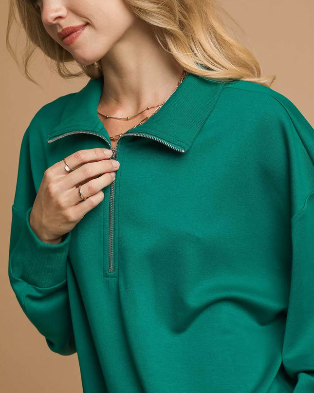 Umgee Half Zip Drop Shoulder Sweatshirt