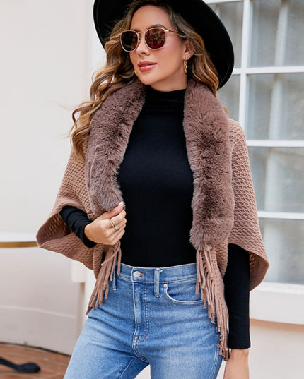 Open Front Fringe Hem Poncho