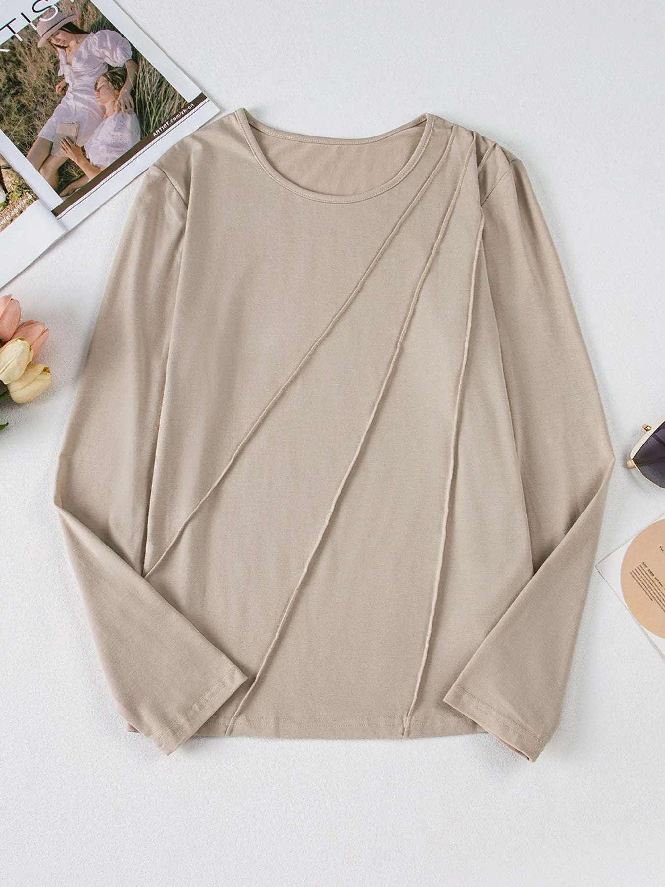 Asymmetric Seam Detail Long Sleeve Top