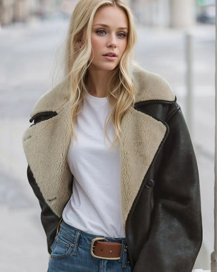 Collared Neck Long Sleeve Plush Jacket