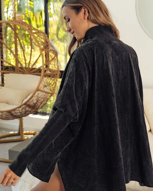 BiBi Vintage Washed Quilted Half Zip Top