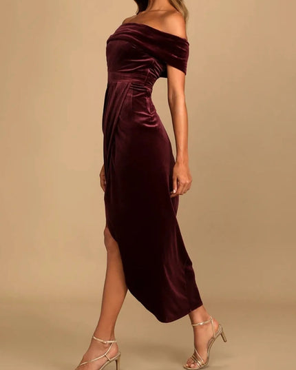 Off-Shoulder Wrap Dress with Side Slit