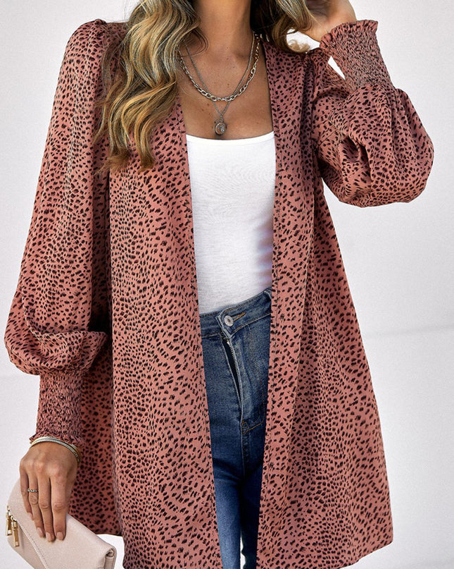 Leopard Print Balloon Sleeve Cardigan