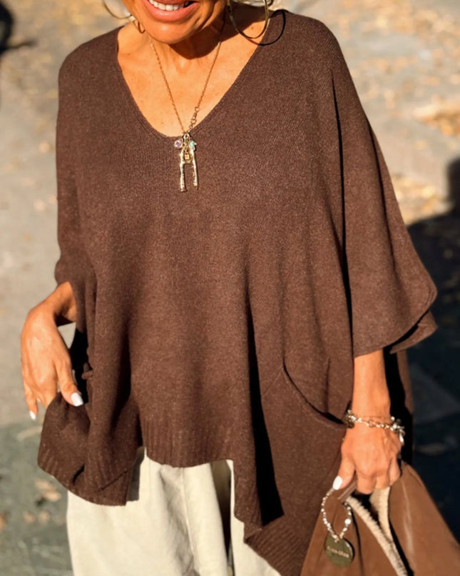 Ribbed Hem V-Neck Sweater