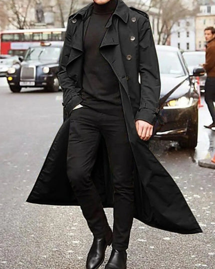 Men's Long Sleeve Longline Trench Coat Black