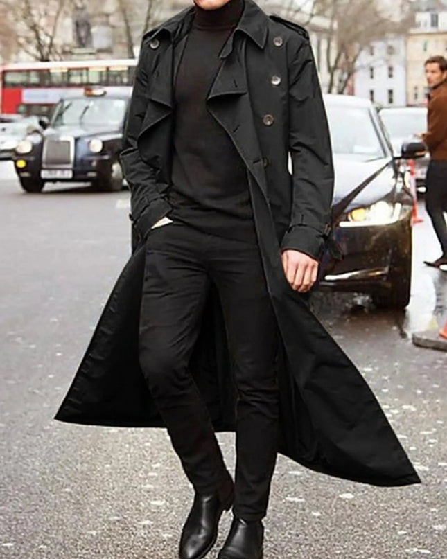 Men's Long Sleeve Longline Trench Coat Black