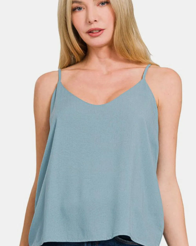 Zenana Two Layered Spaghetti Strap Cami BLUE GREY