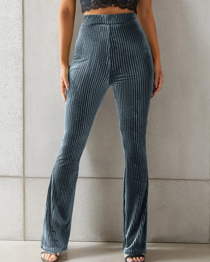 High-Waisted Ribbed Velvet Flare Pants Dark Gray