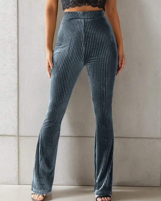 High-Waisted Ribbed Velvet Flare Pants Dark Gray