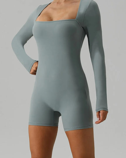 Square Neck Long Sleeve Active Romper 