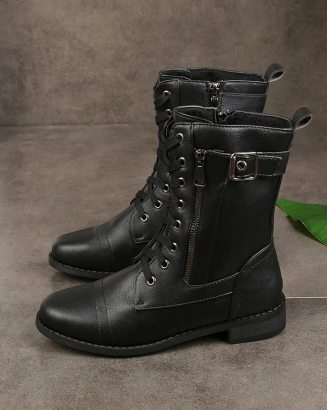 Lace-Up Buckle Detail Boots