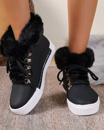 Round Toe Platform Boots Black