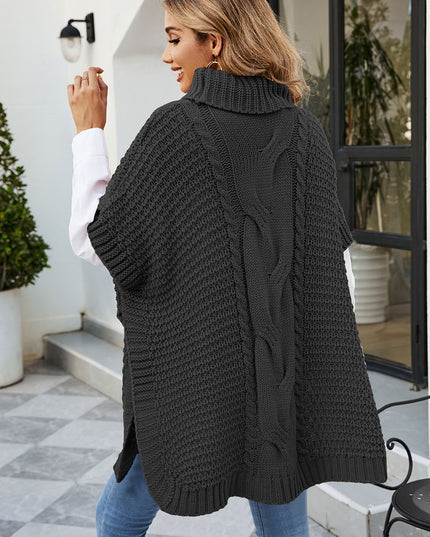 Cable-Knit Turtleneck Slit Sweater