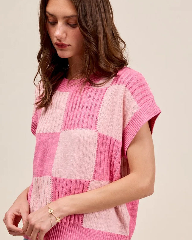 SO ME Check Plaid Casual Sweater Top