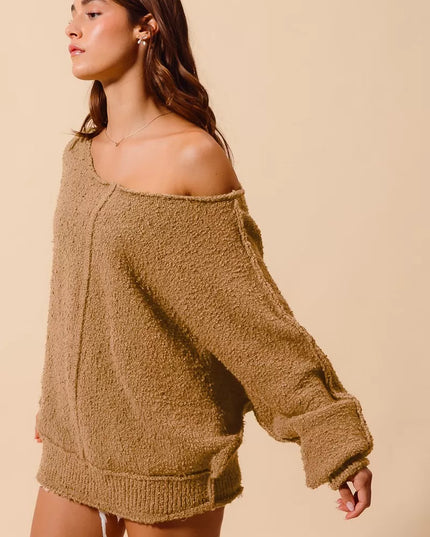 SO ME Loose Fit Exposed Seam Slouchy Boucle Sweater