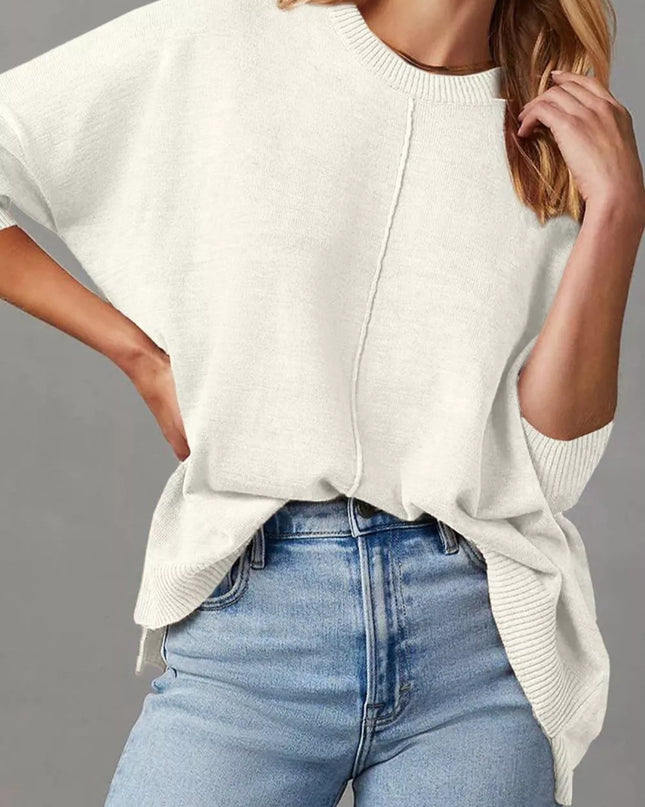 Casual Seam Detail Loose-Fit Knit Sweater