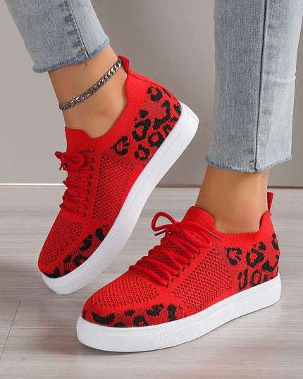 Lace-Up Leopard Flat Sneakers 