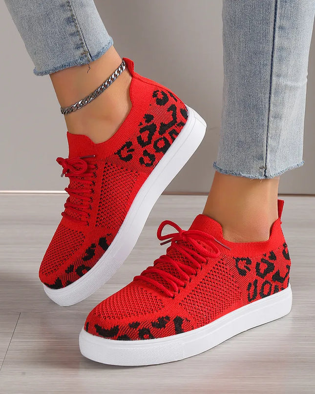 Lace-Up Leopard Flat Sneakers 