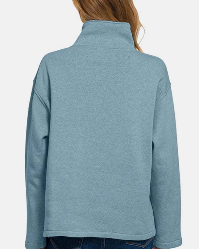 Zenana Turtleneck Half Snap Fleece Sweatshirt