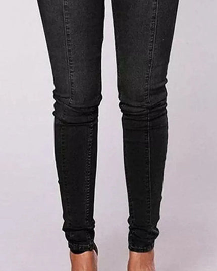 Full Size High-Waisted Double-Breasted Skinny Jeans Plus Size