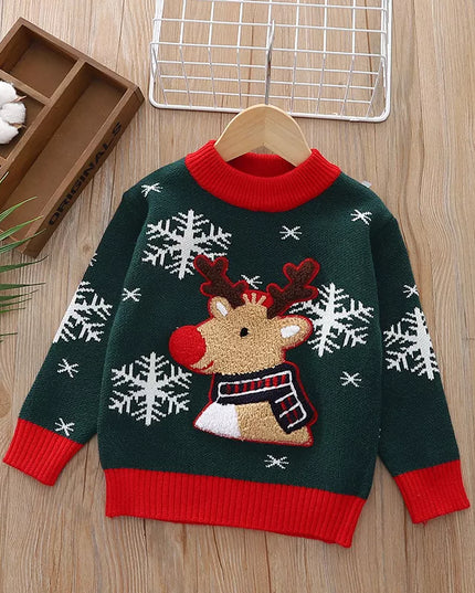 Children's Christmas Reindeer Snowflake Knitted Sweater