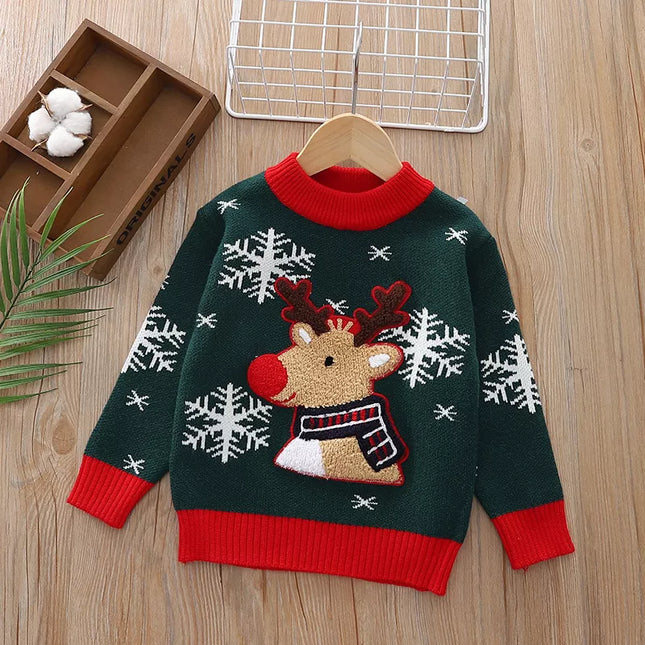 Children's Christmas Reindeer Snowflake Knitted Sweater