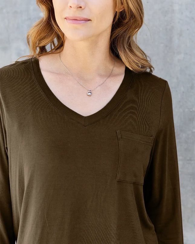 Basic Bae Full Size V-Neck Long Sleeve Top