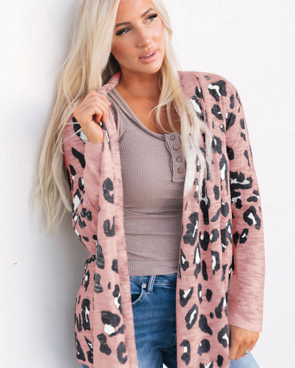 Printed Long Sleeve Cardigan Dusty Pink