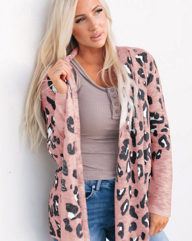 Printed Long Sleeve Cardigan Dusty Pink